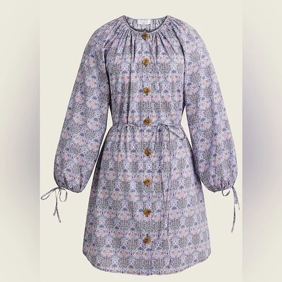 J Crew and Liberty Fabric Tie Sleeve Button Front Organic Cotton Dress Size XXS - Picture 5 of 11